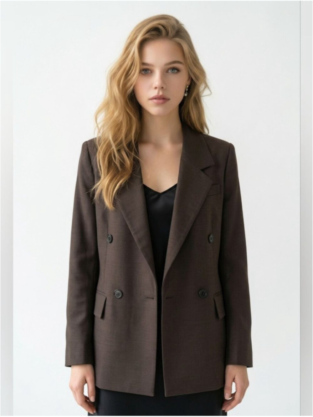 COS Double-Breasted Brown Blazer Jacket - Women's Tailored Coat